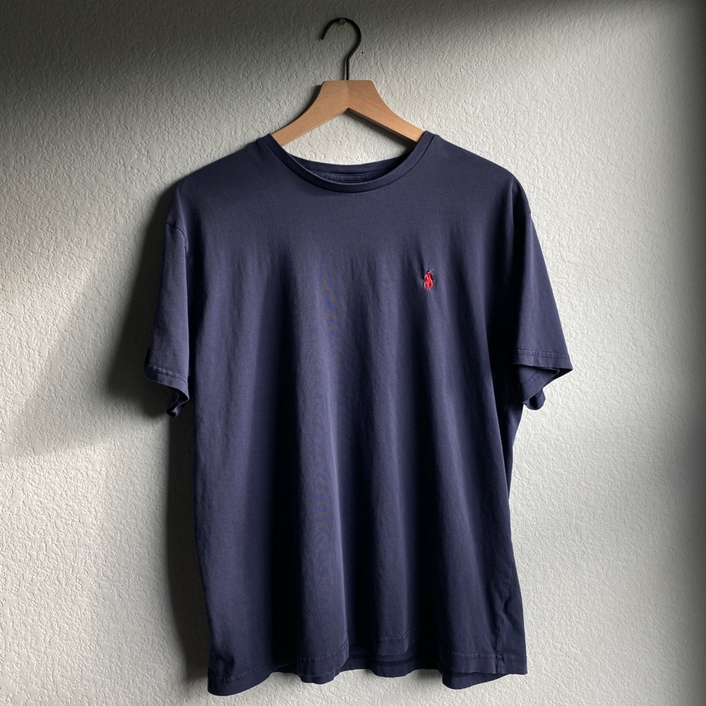 Vintage Ralph Lauren Navy Blue/Red Polo Tee Large - Used In Good Condition